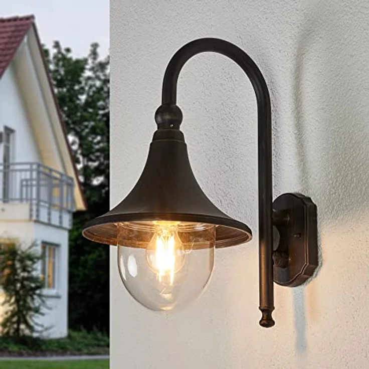 Lindby Wandlampe IP44, Außenwandleuchte mit Antik-Stil, rostbraun, E27 Fassung für max. 60W, 44,2 x 24,5 x 35,5 cm – Bild 3