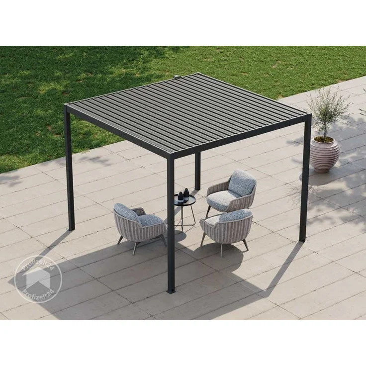 PRIMEYARD Pergola 3x3,5 m Pfosten und Lamellendach aus Stahl - anthrazitfarbene Terrassenüberdachung – Bild 3