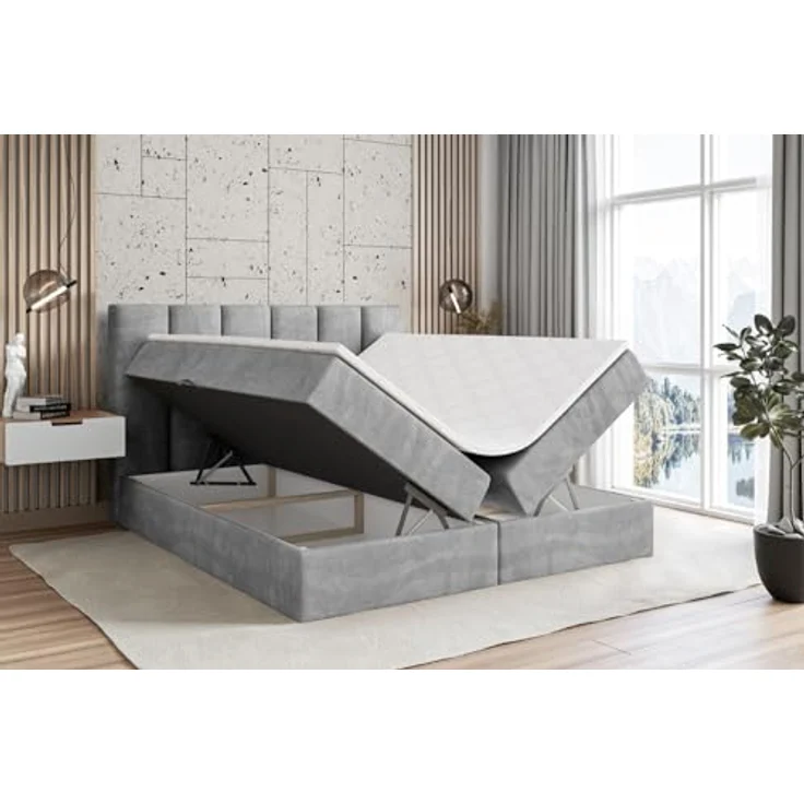 ALTDECOR Boxbett, Hellgrau, 180x200 cm, mit Bettkästen und Topper, mittlere Härte H3, 20 cm hoch, für Schlafzimmer – Bild 4