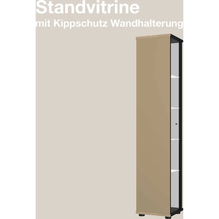 K-Möbel Glasvitrine C1016 (Glasvitrine (176x37x33 cm) mit 1 Glastür) Glasvitrine stehend – Bild 7