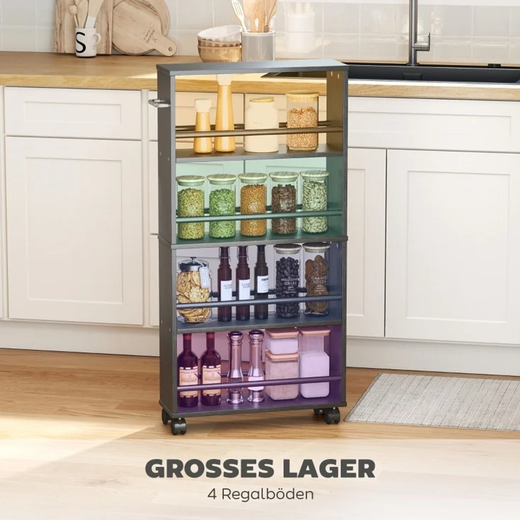 Nischenregal auf Rollen 45x15x91 cm, schwarz, mit 4 Fächern – Bild 6