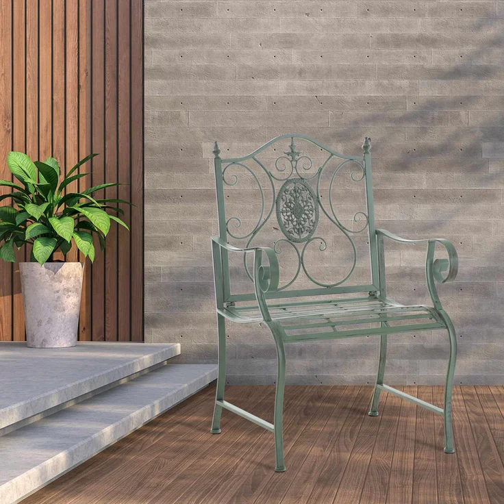 2er Set Gartenstühle AUSTIN - Metall Antik-grün 62x53x94 cm | Gartenstuhl Metall Terrassenstuhl Antik Verzierung Stühle Garten Balkon – Bild 2