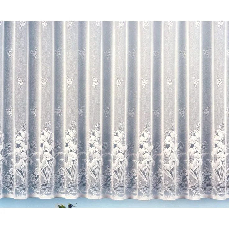 heimtexland Gardine Jacquard Stores Gardine Blumen weiß Fertigstore, Kräuselband (1 St), transparent, Jacquard, Kräuselband für Wunschbreite I Bleiband für schönen Fall