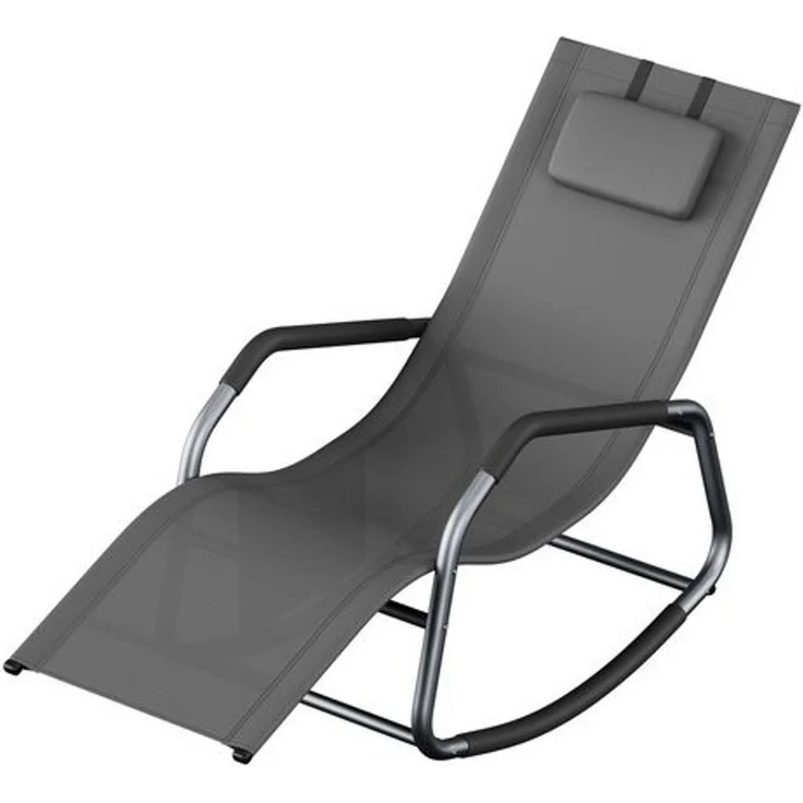 SONGMICS Relaxliege mit verstellbarer Kopfstütze, Schaukelstuhl, Stahlrahmen, Seitentasche, für Garten, atmungsaktiv, dunkelgrau – Bild 2