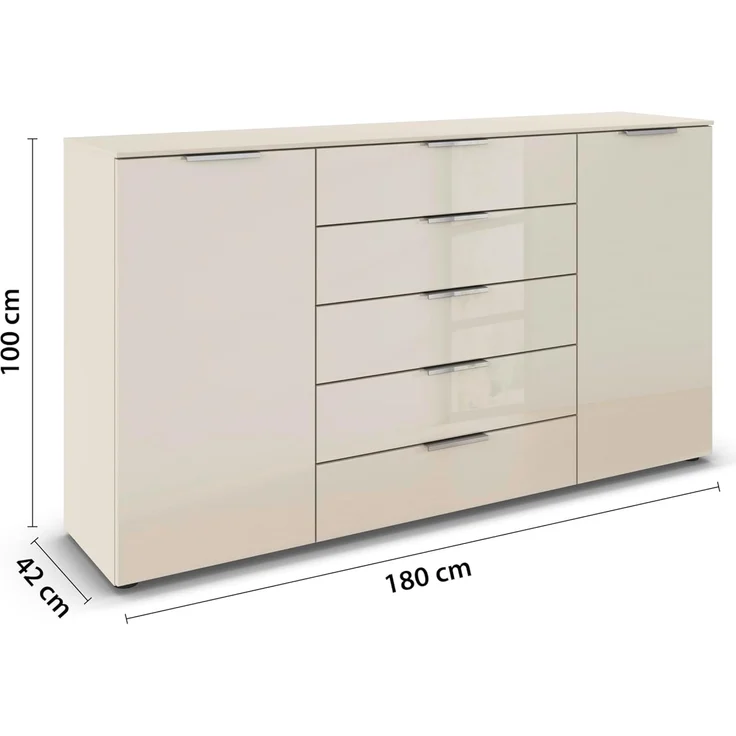Rauch Möbel Flipp, Kommode für Schlafzimmer, Kinderzimmer, Wohnzimmer, Jugendzimmer, Flur, Garderobe, 2-türig, 5 Schubladen, mit Softclose-Funktion, Farbe Glas Beige, Breite 180 cm – Bild 3