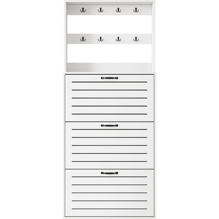 ZUBALIYA Schuhschrank (70 x 25 x 163 cm), 3 Türen, Lamellengestaltung, Aufbewahrung für Schuhe, Hausschuhe und Schuhzubehör, Weiß – Bild 21