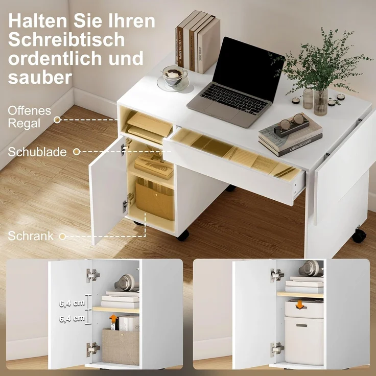 HOMCOM Schreibtisch Aufbewahrungstasche (Klappschreibtisch, 1-St, Platzsparend Computertisch), für Arbeitszimmer, Wohnzimmer, Weiß – Bild 5
