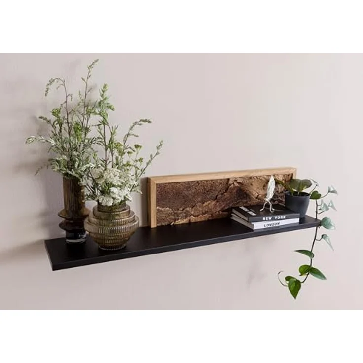 Wandregal 113x23x28 schwarz / natur geölt LINDAU #105 – Bild 2