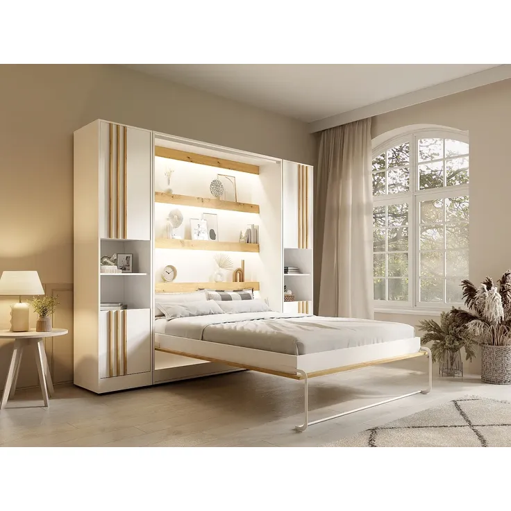Vente-unique - RAPILI Bett Holz, Platte BeigeWeiß - B 51,2 cm239,2 cm x H 225,2 cm x L 279 cm