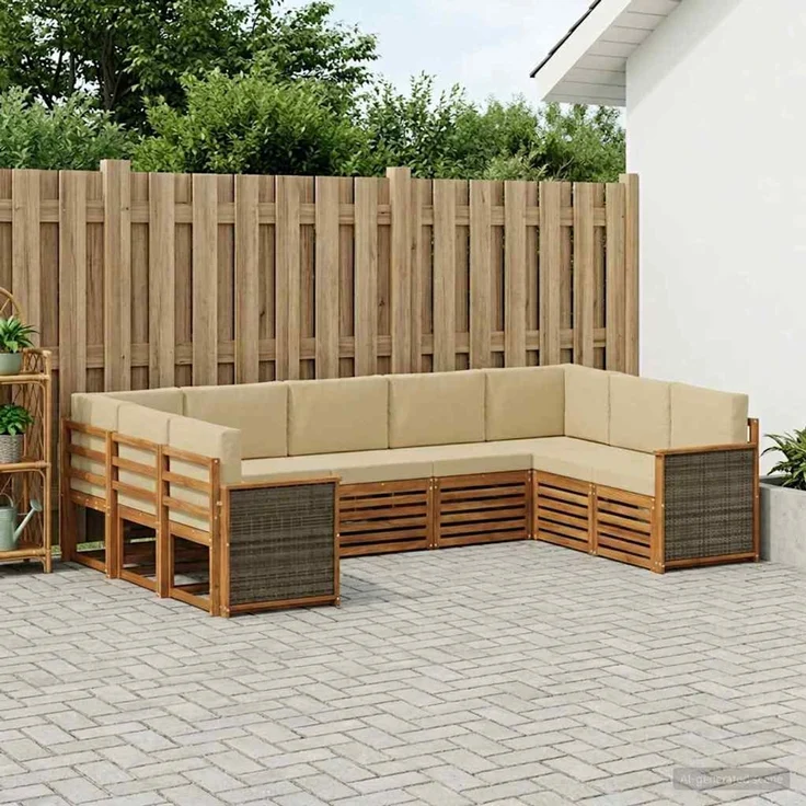 vidaXL Outdoor-Sofagarnitur 9 stk. 9-Sitzer Natur und Beige 3384829 – Bild 1