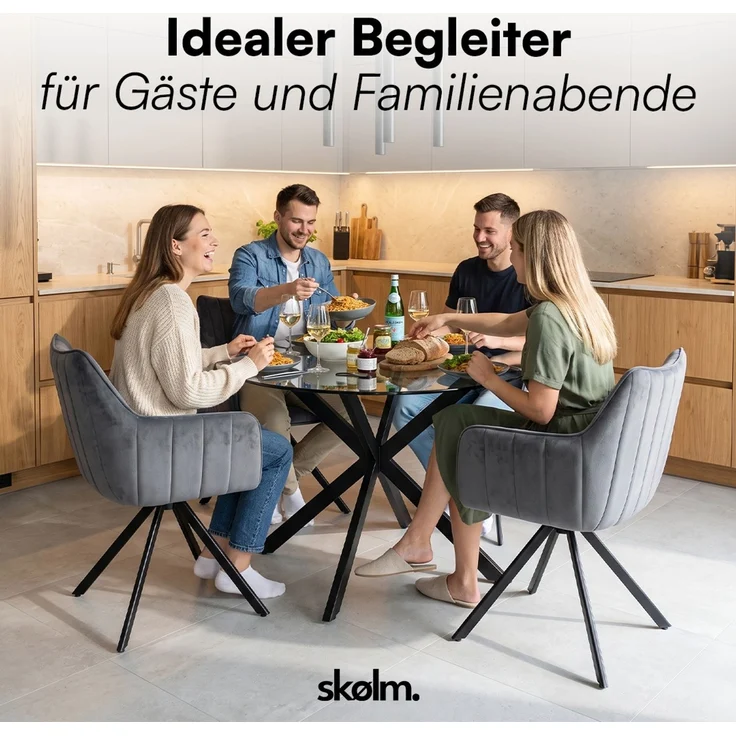 skølm 'Gymir' Esszimmerstühle, 4er Set, anthrazit, gepolsterter Leinenbezug mit Kanalsteppung, drehbar & höhenverstellbar, Polsterstühle mit Armlehnen, bis 150 kg belastbar – Bild 9