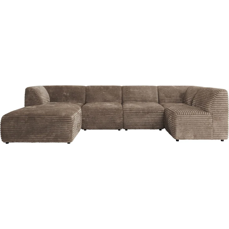 Modulares XXL-Ecksofa MODARO 5M, U-Form, Wohnlandschaft, 5-teilig, freistehend, Wohnzimmer Couch, HR-Schaumstoff - Braun Cord - Links – Bild 9