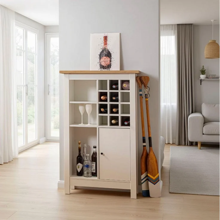 Inter Link- Sideboard für 12 Flaschen mit 3 Regalböden und 1 Tür – Weinschranck - Highboard - Küchenschrank - Buffetschrank – für Weinlagerung - Artisan Eiche Weiß - Julina – Bild 2
