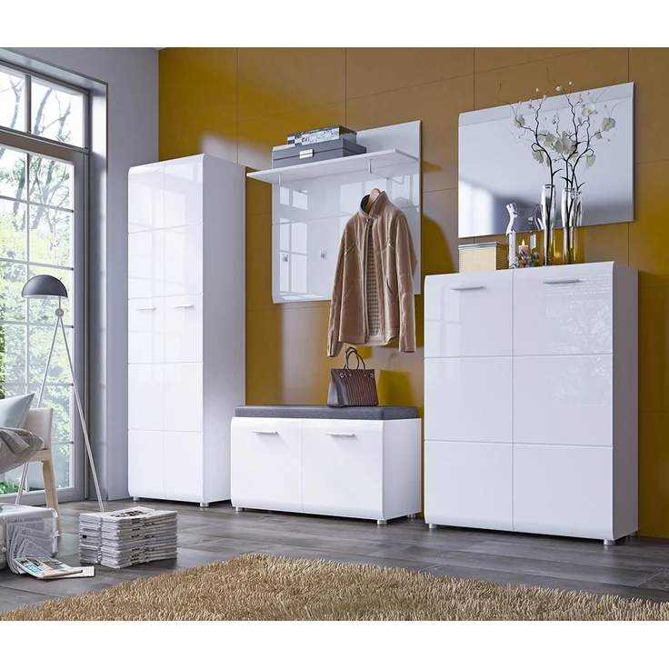 Schuhschrank Kommode 90 cm breit in weiß Hochglanz MALABO-129 – Bild 4
