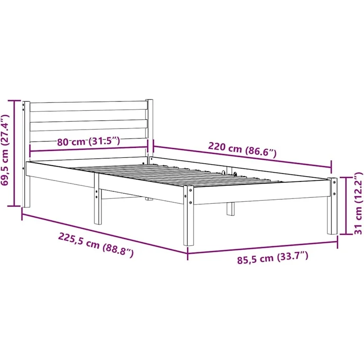 vidaXL Bettrahmen Weiß 225,5 x 85,5 x 69,5 cm Massivholz Kiefer 869775 – Bild 8