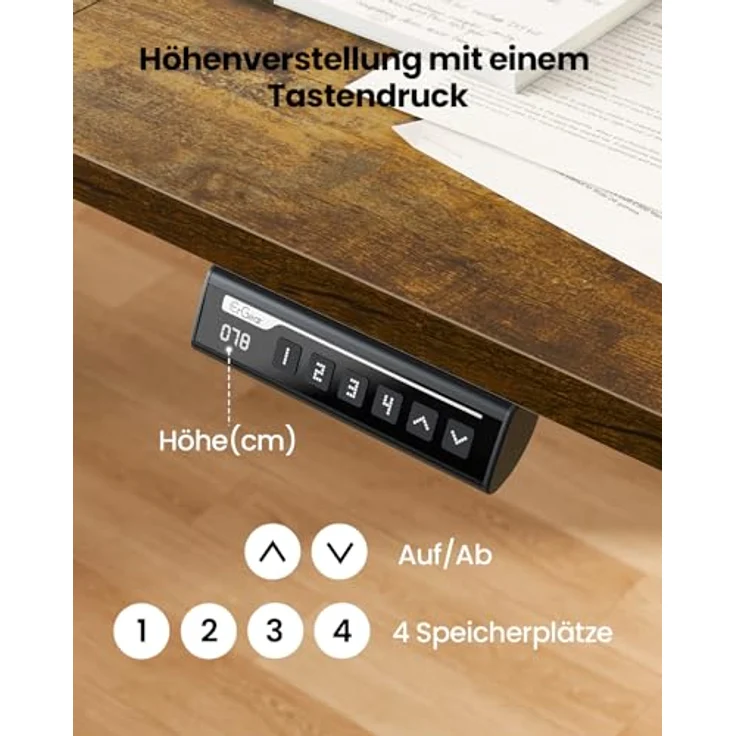 ErGear Elektrisch Höhenverstellbarer Schreibtisch 140x70 cm, Schreibtisch Höhenverstellbar mit 4 Memory-Funktion, Gaming Tisch mit Vierteilige Tischplatte – Bild 5