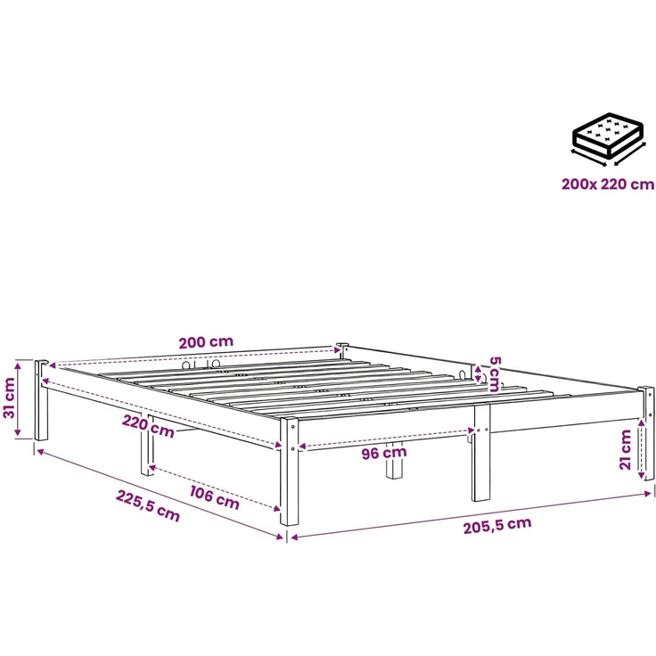 vidaXL Extra langes Massivholzbett ohne Matratze 200x220 Kiefernholz 852426 – Bild 9