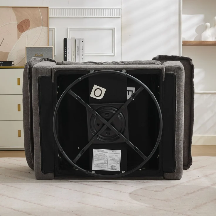 Chenille-360°-Drehfunktion-Sitzsessel im Oversized-Format für Lesen – Bequemer Akzentstuhl mit Unterstützungskissen, Polstermöbel Einzelsofa für Schlafzimmer, Wohnzimmer und Kinderzimmer--Grau--116x84x96cm--YOUDENOVA – Bild 7