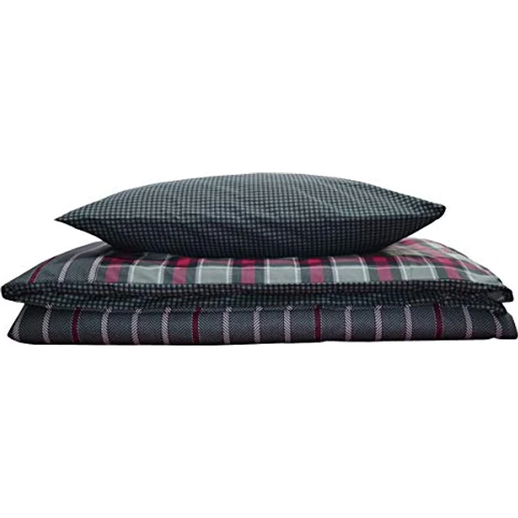 Buymax Bettwäsche Bettbezug Set, Renforcé, 2 teilig, 135x200 cm 100% Baumwolle Reißverschluss gestreift Antrazit Grau Rot – Bild 5