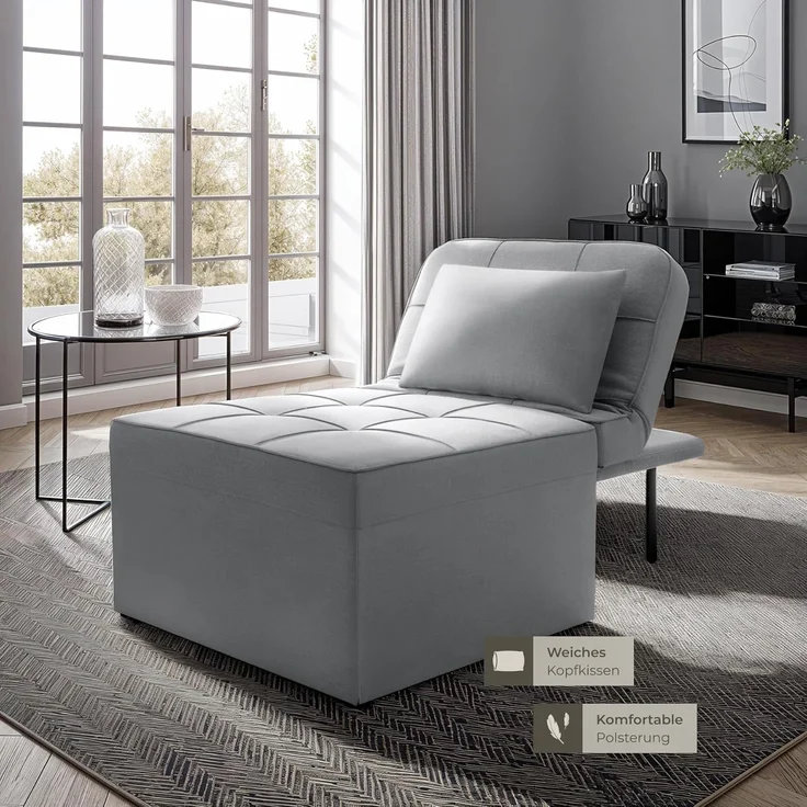 tectake Relaxsessel Schlafhocker, 4 in 1 als Hocker, Sessel, Lounger oder Bett – Bild 2