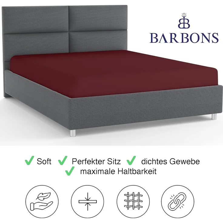 BARBONS Spannbettlaken 180x200 cm - 100% Baumwolle Spannbettlaken, Oeko-TEX Zertifiziert, Bettlaken Jersey, Spannbetttuch, Matratzenhöhe bis 25 cm (Bordeaux - 180x200) – Bild 5