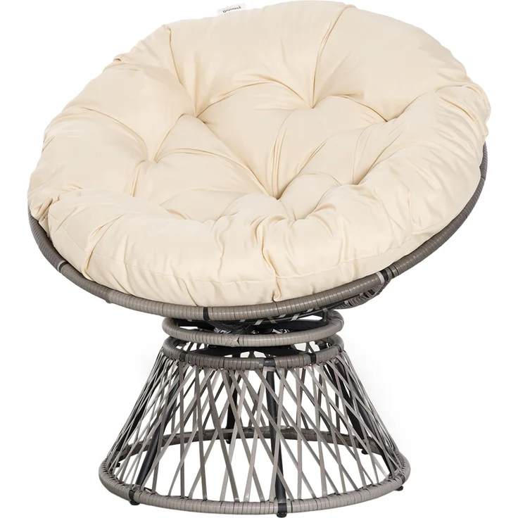 Runder Gartensessel, drehbarer Papasan-Sessel, Ø 97 x 90H cm, großes Kissen im Lieferumfang enthalten, Polyester-Geflecht – Bild 2