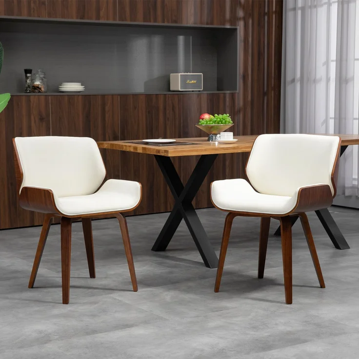 2er-Set Esszimmerstühle im Vintage-Stil mit Kunstlederbezug, 54 x 53 x 81 cm, weiß-braun – Bild 3
