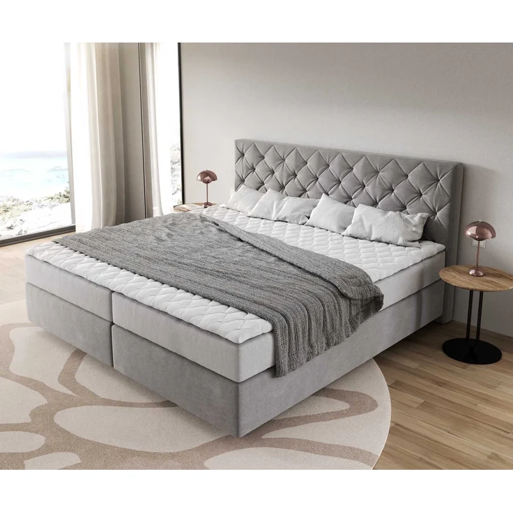 Boxspringbett Dream-Great Mikrofaser Grau 200x200 cm mit Taschenfederkernmatratze und Topper Visco – Bild 4