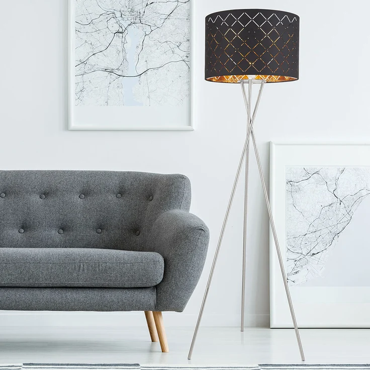 Stehleuchte, Textil, schwarz, gold, 3-Beinig, H 158 cm – Bild 8