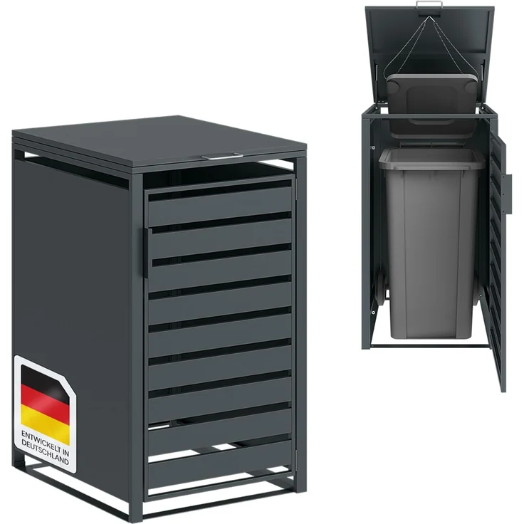 STEELSØN 'Kestra' Mülltonnenbox 1er 240 Liter, anthrazit, Mülltonnenverkleidung aus Stahl, wetterfest, 116x80x69 cm, Müllbox für 1 Tonne – Bild 1