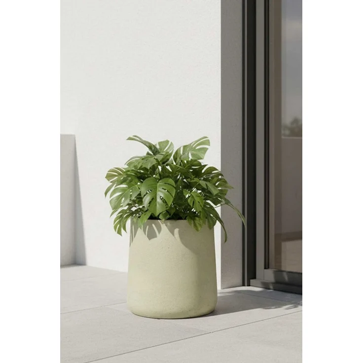 VIVANNO Blumentopf Fiberglas VEKRA Rund - Vesuvbeige Matt (1 St), 42x40 cm – Bild 2