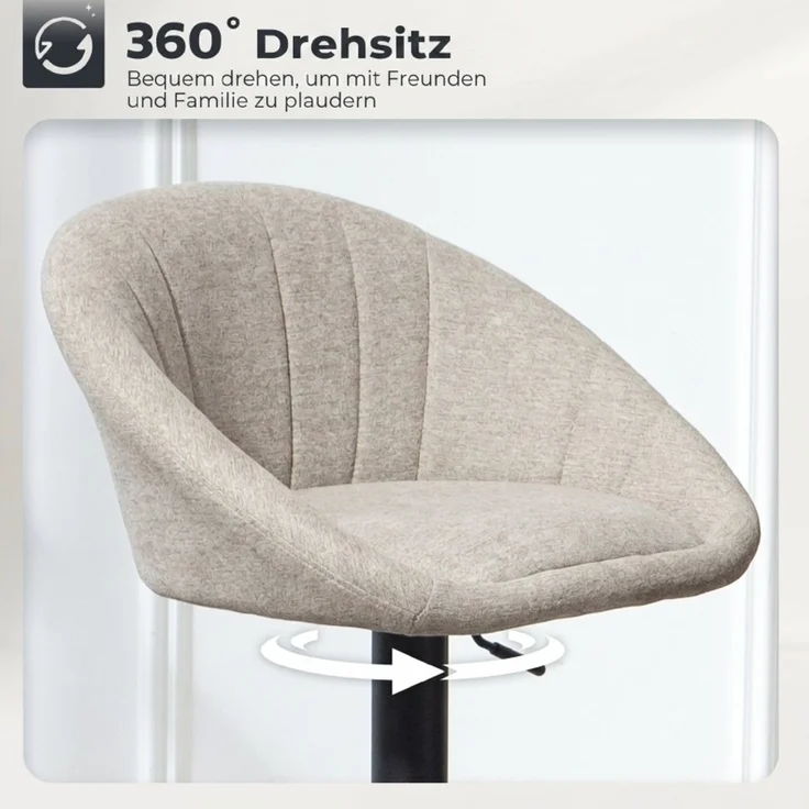 Barhocker 2er-Set mit Armlehnen, drehbar & höhenverstellbar, 53,5×46×103 cm, Beige – Bild 3