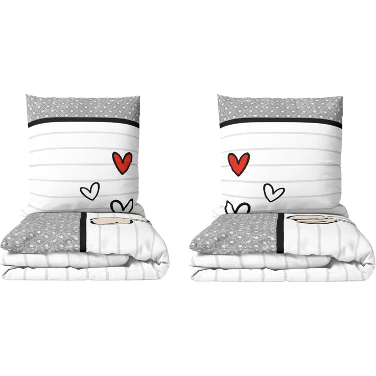 Partnerbettwäsche mit Reißverschluss 135x200 cm + 80x80 cm - 4-teilig mit Schaf & Herz Motiv – Bild 1