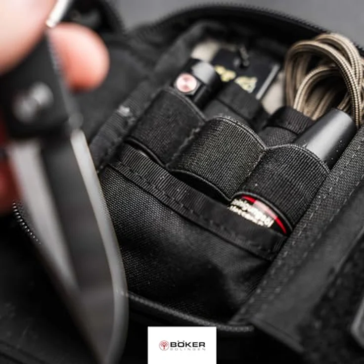 Böker SOLINGEN® Hamburger Pouch, EDC Messertasche schwarz, abschließbar aus Cordura, für Klappmesser & Zubehör, 42A konform mit Reißverschluss & Klett – Bild 4