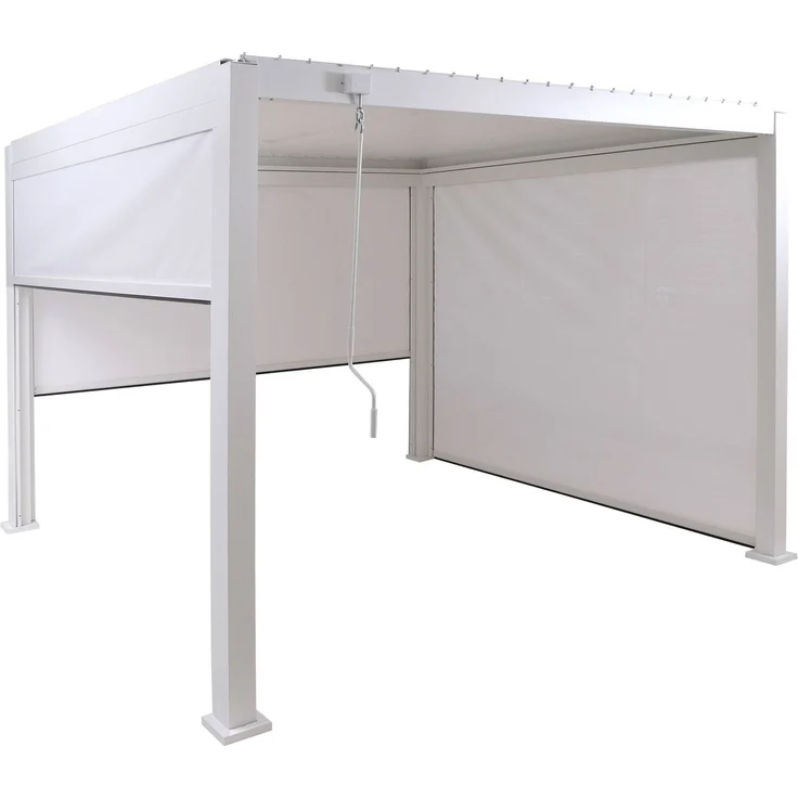 Pergola HWC-P65 mit 3x Seitenwand, Rollo Terrassenüberdachung Garten Lamellenpavillon, 10cm-Alu-Gestell 3x3m ~ weiß – Bild 9