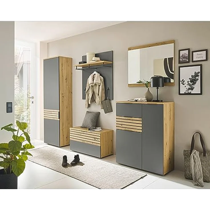 MID.YOU Garderobenpaneel Eiche Artisan, grau, Holzwerkstoff, 85x95x32 cm – Bild 4