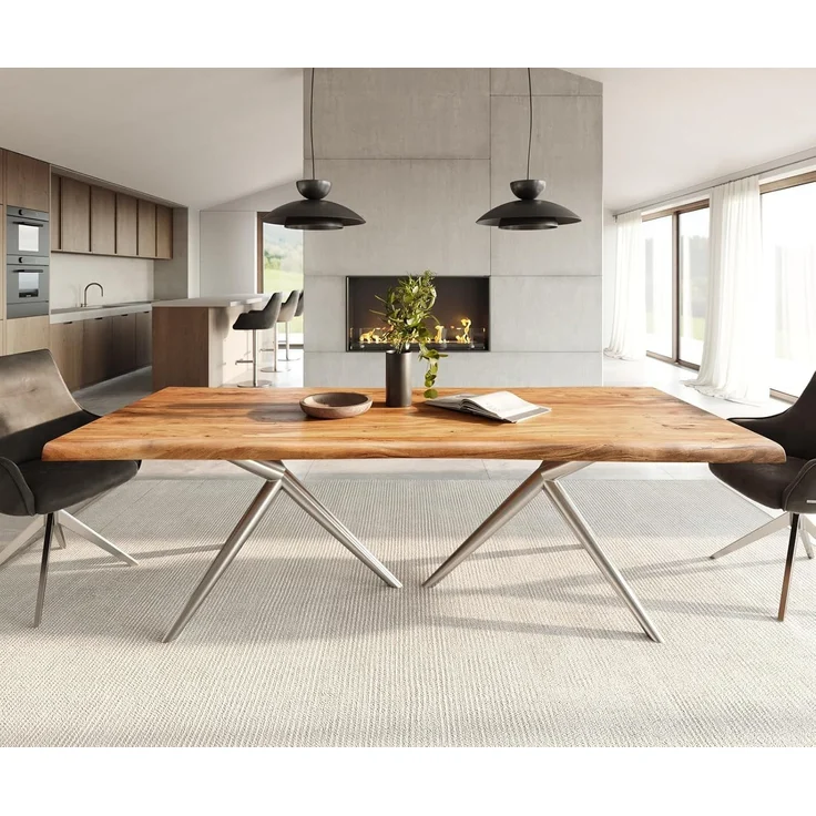 Esstisch Edge 240x100 Akazie Natur Estelar rund Edelstahl Live-Edge – Bild 3