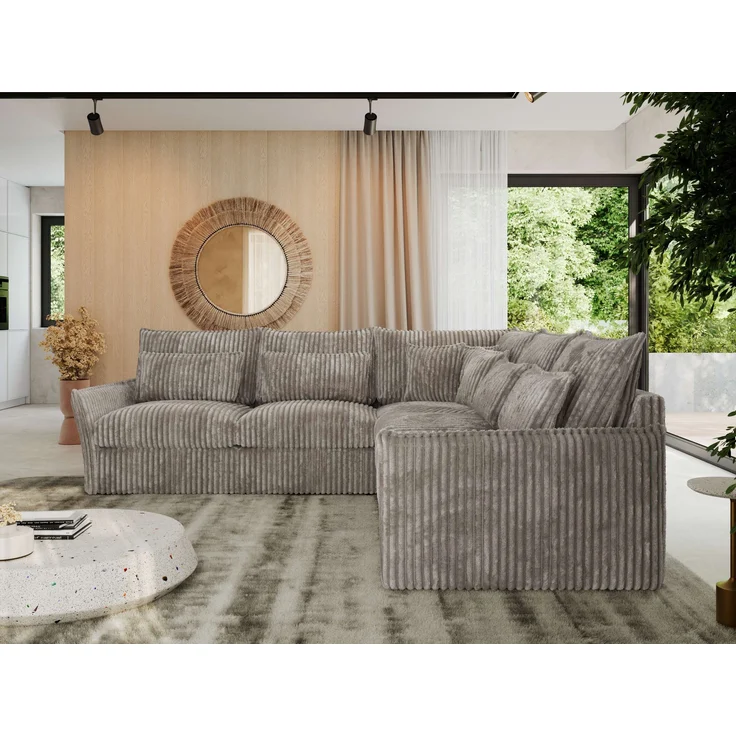 Ecksofa für Wohnzimmer, L-förmige Ecke mit losen Kissen, modular 4-Sitzer couchgarnitur - VERSO - Hellbraun Cord – Bild 4