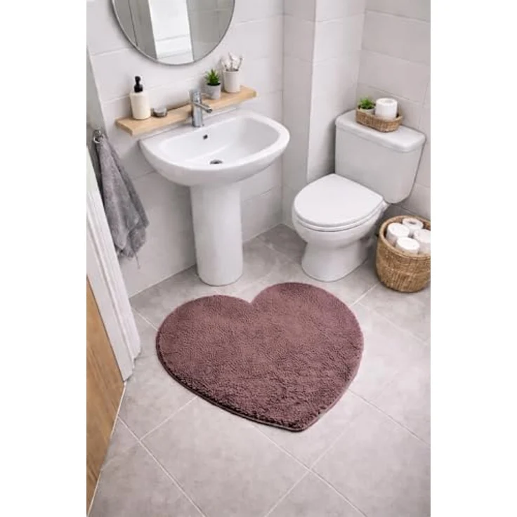 Brandsseller Herz Badematte 70x80 cm Badteppich Badvorleger Badezimmerteppich Duschvorleger Taupe – Bild 2