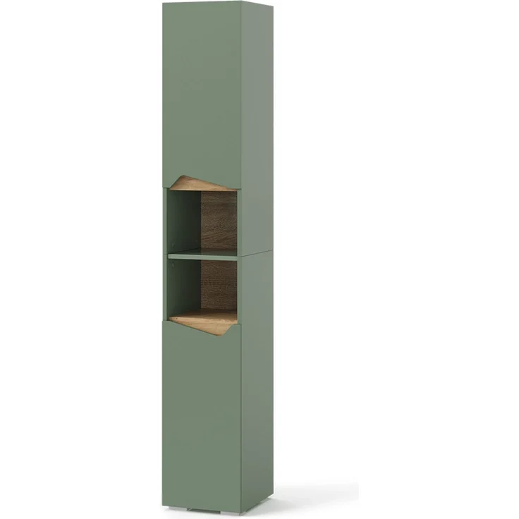 Badschrank Marelle Grün/Artisan 30 x 180 cm mit Türen und offenen Fächern Vicco – Bild 1
