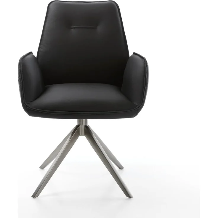 Drehstuhl Zoa-Flex Echt-Leder Schwarz Kreuzgestell breit Graphit 360° drehbar Wippfunktion – Bild 2