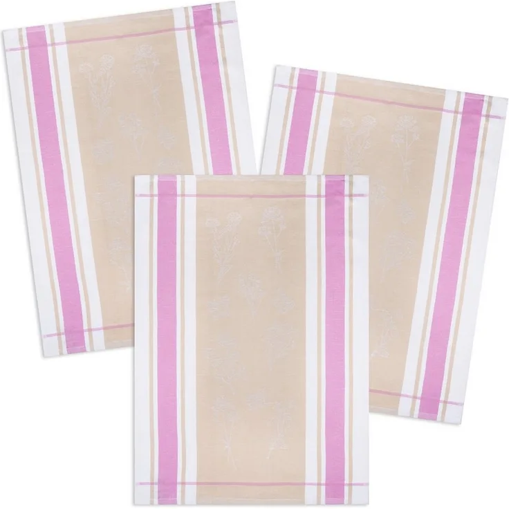 Kracht Geschirrtuch Wildblumen, (Set, 3-tlg, 3-teilig), Geschirrtücher ca. 50 x 70 cm Halbleinen Jacquard