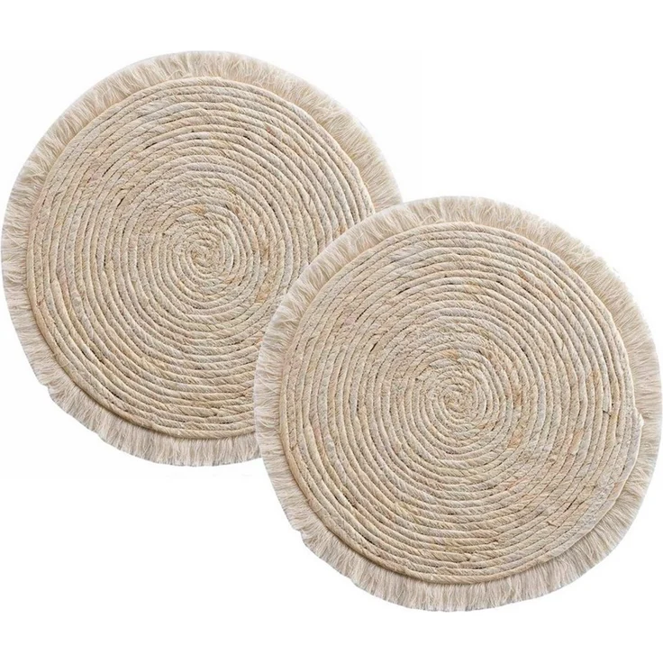 Macosa Home Platzset Platzset 2 STK. Stroh Fransen rund Beige Platzmatten Tischset, (2er Set), mit Fransen 36 cm natur beige braun rund – Bild 4