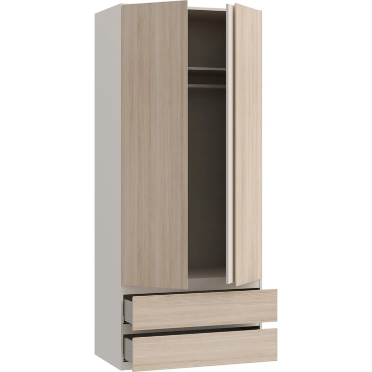 Forte PANOPTIK Kleiderschrank 90, schmaler, moderner Schrank, 2-türig, 2 Schubladen, Schlafzimmer, Jugendzimmer, Kaschmir|Beige|Riva Eiche Holzdekor, 48 cm breit x 210,5 cm hoch x 54,2 cm tief – Bild 5