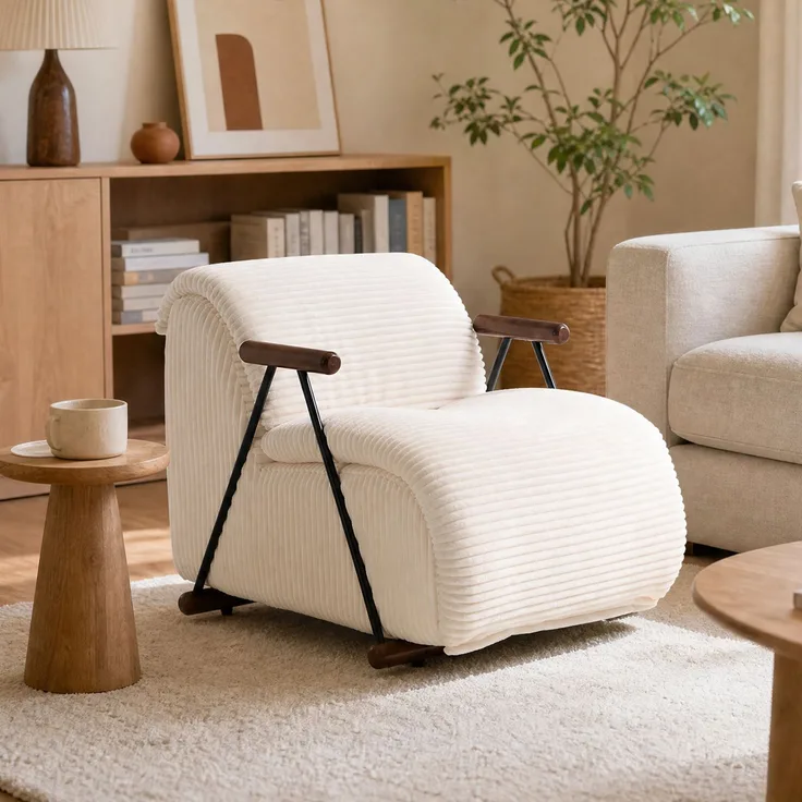 LVHOM Relaxsessel mit Lattenrost, ergonomischer Fernsehsessel, gepolsterter Loungesessel mit Armlehnen, XXL Lesesessel für Wohn- und Schlafzimmer, Cord Beige