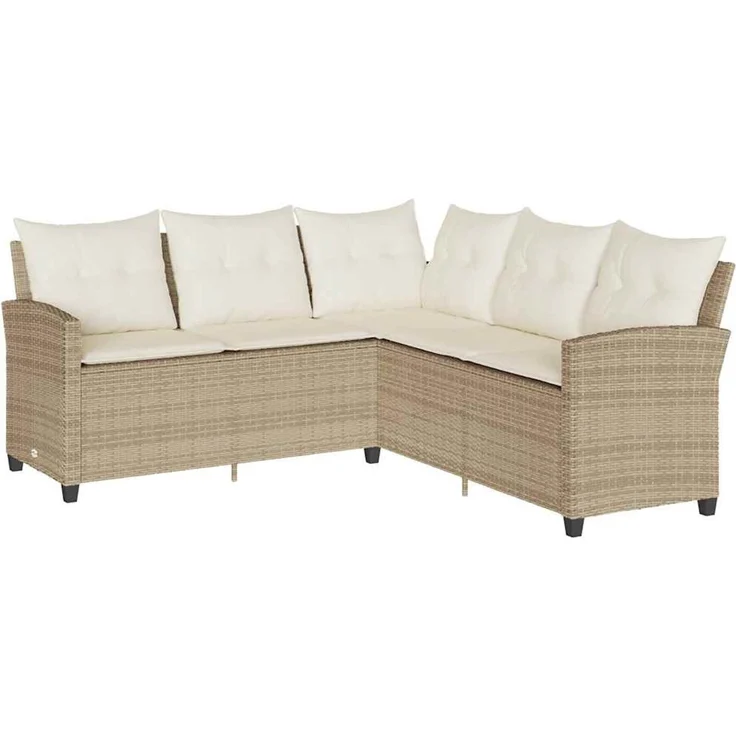 vidaXL 6-tlg. Garten-Sofagarnitur mit Kissen L-Form Beige Poly Rattan 3213542 – Bild 6