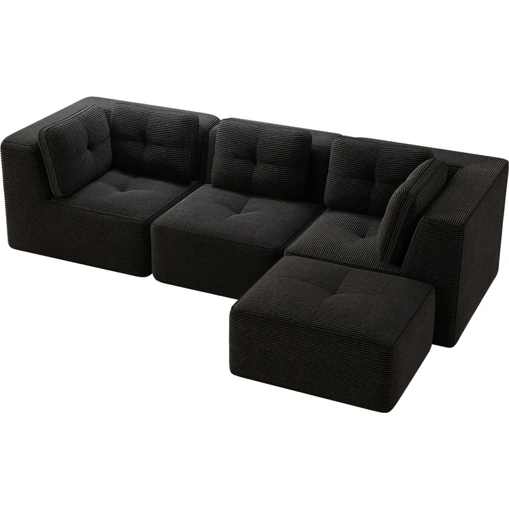 EINHOM Rahmenloses L-förmiges Ecksofa, modulares Ecksofa, Ecksofa mit Ottomane, modulares Cordsofa, Dreisitzer-Cordsofa mit tiefer Sitzfläche für das Wohnzimmer, kein Aufbau erforderlich, Schwarz – Bild 7