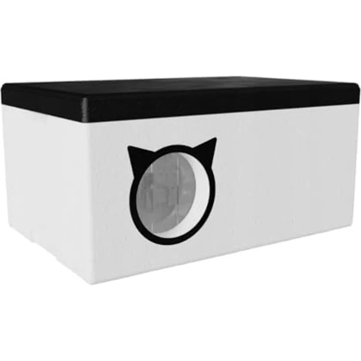 QLS Tierhaus Styropor Katzenhaus 58x38 cm, Wetterfest mit Vorhang Outdoor Tiere – Bild 3