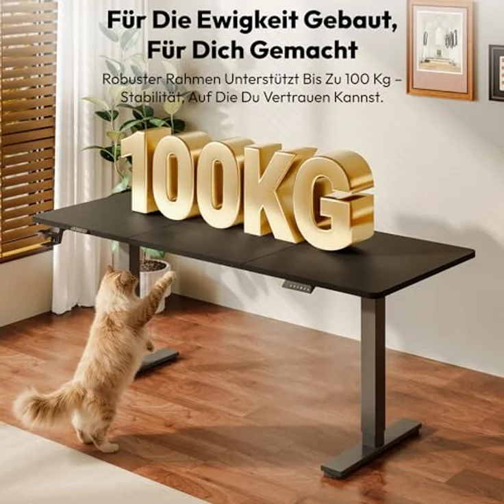 SANODESK Höhenverstellbarer Schreibtisch 160x60 cm mit Memory-Funktion, Elektrischer Steh-Sitz Tisch für Heimbüro, Ergonomischer Computertisch mit Modernem Design und Vierteiliger Tischplatte – Bild 4