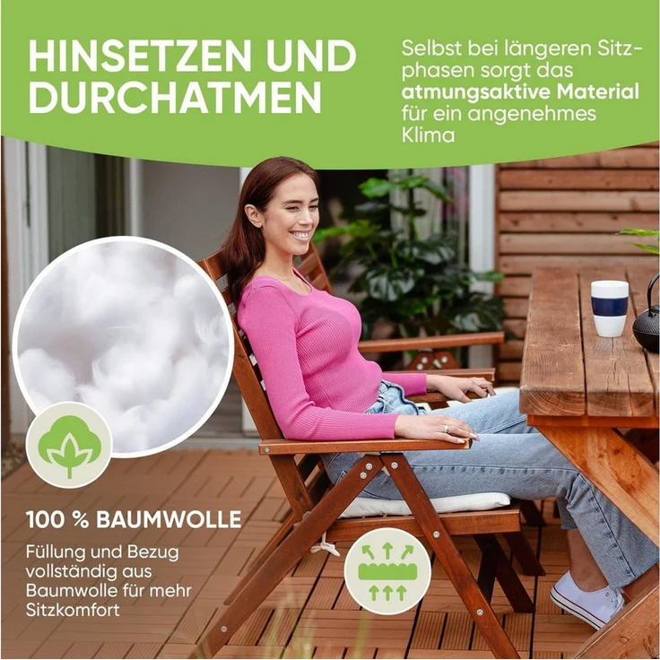 Gräfenstayn Stuhlkissen Sitzkissen 40x40cm Haltebänder Indoor Outdoor, robustes Sitzkissen für Indoor & Outdoor, mit Haltebändern – Bild 3